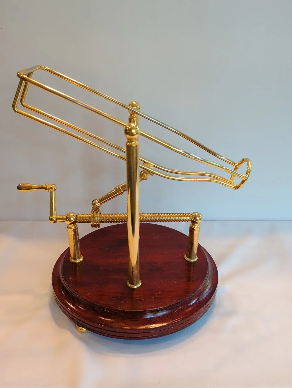 Mechanical Wine Decanting Cradle Brass & Wood Hong Kong  13 x 9